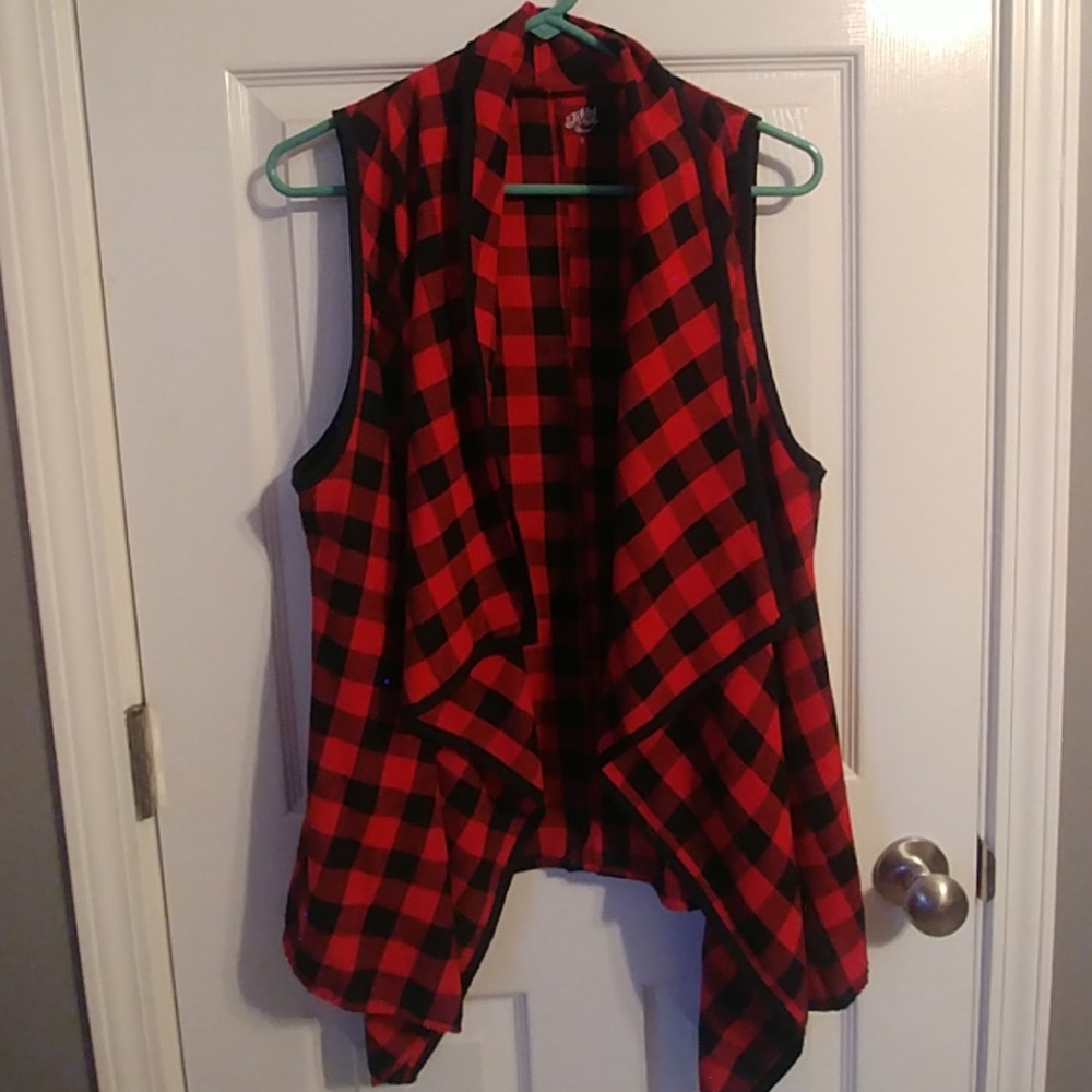 Red and black buffalo plaid vest
